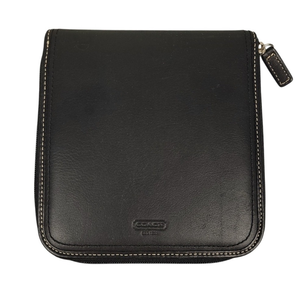 Vintage Coach Leatherware Black Leather 12 CD DVD Case Wallet Y2K Zipper EUC